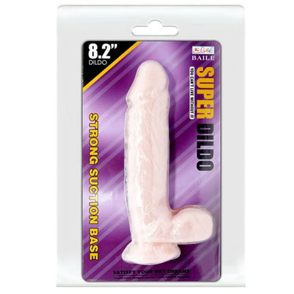 Pale pink 8.2-inch super realistischer natürlicher dildo with suction base by baile in purple white packaging