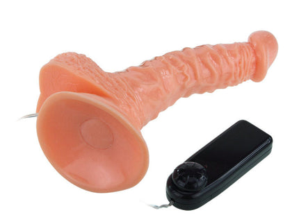 Peachfarbener silikon vibrator mit saugnapfbasis und schwarzer fernbedienung baile super rota dong realistischer penisrotator