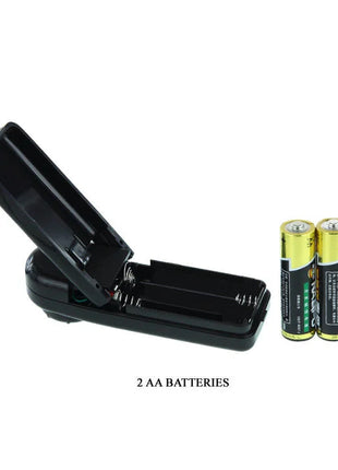 Schwarzes plastikakku-ladegerät mit zwei aa-batterien neben dem baile super rota realistischer penis dong produkt