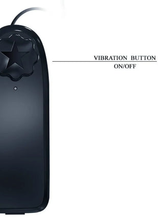 Schwarzer kunststoffvibrator von baile mit sternförmigem knopf und kabel als super vibrator mit stimulator
