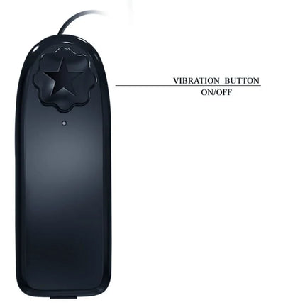 Schwarzer kunststoffvibrator von baile mit sternförmigem knopf und kabel als super vibrator mit stimulator