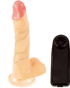 Beige silikon vibrator mit rosa spitze und strukturierter basis mit schwarzer fernbedienung von baile super vibro dong v