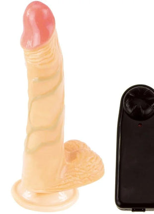 Beige silikon vibrator mit rosa spitze und strukturierter basis mit schwarzer fernbedienung von baile super vibro dong v