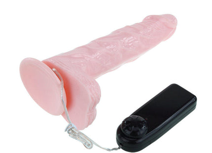 Pinkfarbener silikon vibrator mit schwarzer fernbedienung und dünnem kabel von baile super vibro dong v