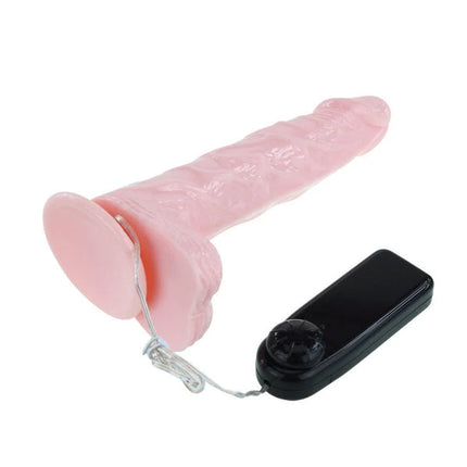 Pinkfarbener silikon vibrator mit schwarzer fernbedienung und dünnem kabel von baile super vibro dong v