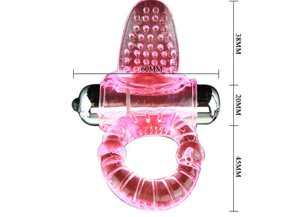Rosa durchsichtiger silikon vibrierender ring mit strukturierter spitze und silbernem batteriefach sweet abs 10 rhythms ring
