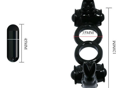 Baile sweet ring dopplerring mit doppelhase schwarzer silikon adult toy mit drei ringen und strukturierten, bauchigen enden