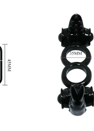 Baile sweet ring dopplerring mit doppelhase schwarzer silikon adult toy mit drei ringen und strukturierten, bauchigen enden