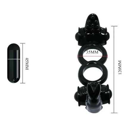 Baile sweet ring dopplerring mit doppelhase schwarzer silikon adult toy mit drei ringen und strukturierten, bauchigen enden