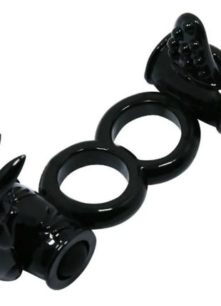 Schwarzer silikon dreiring erwachsenenspielzeug mit krallen- und kugelkopfaufsätzen von baile sweet ring dopple-ring