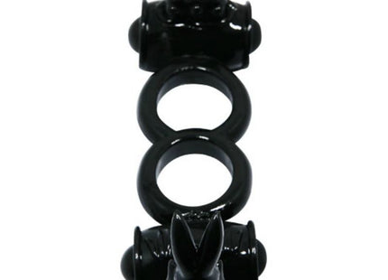 Schwarzer silikon doppelring erwachsenen toy mit drei ringen und strukturierten, abgerundeten enden von baile