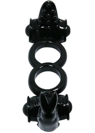 Schwarzer silikon doppelring erwachsenen toy mit drei ringen und strukturierten, abgerundeten enden von baile