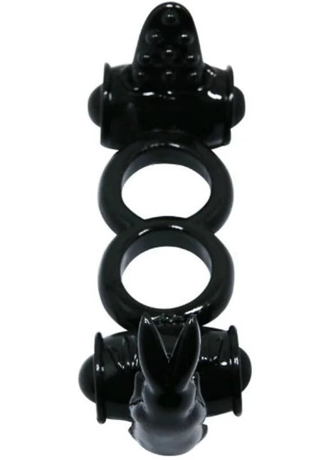 Schwarzer silikon doppelring erwachsenen toy mit drei ringen und strukturierten, abgerundeten enden von baile