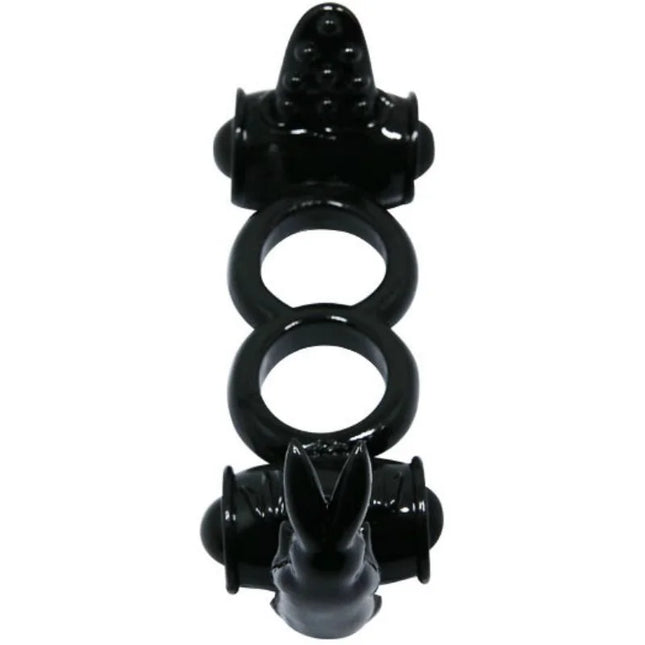 Schwarzer silikon doppelring erwachsenen toy mit drei ringen und strukturierten, abgerundeten enden von baile
