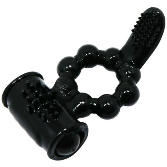 Schwarzer baile sweet ring ring mit doppelstimulator aus silikon mit strukturierten perlen und borstenenden