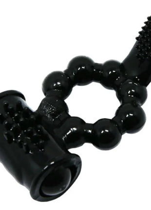 Schwarzer baile sweet ring ring mit doppelstimulator aus silikon mit strukturierten perlen und borstenenden
