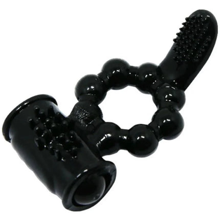 Schwarzer baile sweet ring ring mit doppelstimulator aus silikon mit strukturierten perlen und borstenenden