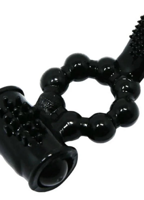 Schwarzer baile sweet ring ring mit doppelstimulator aus silikon mit strukturierten perlen und borstenenden