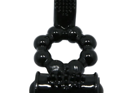 Schwarzer silikon finger ring mit strukturierter griff und perlendetails aus der baile sweet ring mit doppelstimulator serie