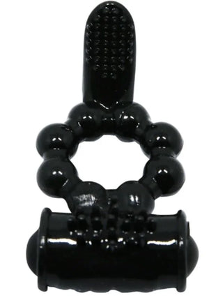 Schwarzer silikon finger ring mit strukturierter griff und perlendetails aus der baile sweet ring mit doppelstimulator serie