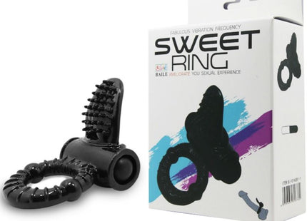 Schwarzer silikon sweet ring mit texturierten rillen und vibrierendem kopf von Baile