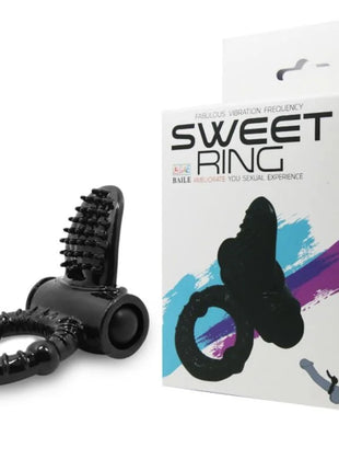 Schwarzer silikon sweet ring mit texturierten rillen und vibrierendem kopf von Baile