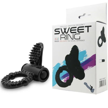 Schwarzer silikon sweet ring mit texturierten rillen und vibrierendem kopf von Baile
