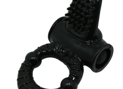 Schwarzer silikon-fingerring mit texturiertem, borstigem kopf und segmentiertem band von baile sweet ring vibrierring