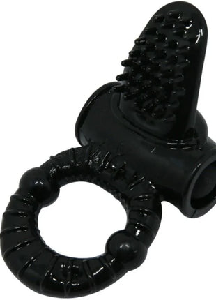 Schwarzer silikon-fingerring mit texturiertem, borstigem kopf und segmentiertem band von baile sweet ring vibrierring