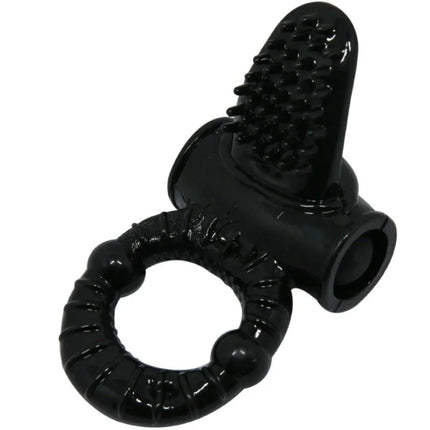 Schwarzer silikon-fingerring mit texturiertem, borstigem kopf und segmentiertem band von baile sweet ring vibrierring