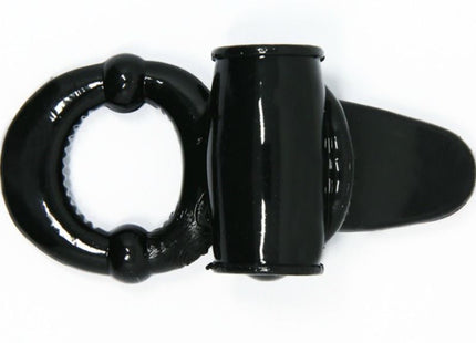 Schwarzer silikonring mit zylindrischem aufsatz und flachem, abgerundetem ende von baile sweet ring vibrierring mit texturiertem kaninchen