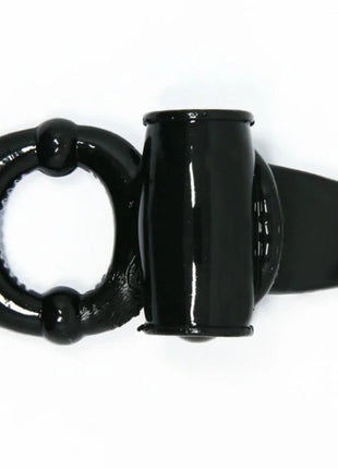 Schwarzer silikonring mit zylindrischem aufsatz und flachem, abgerundetem ende von baile sweet ring vibrierring mit texturiertem kaninchen