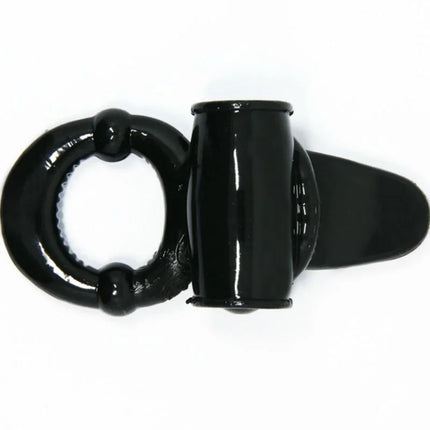 Schwarzer silikonring mit zylindrischem aufsatz und flachem, abgerundetem ende von baile sweet ring vibrierring mit texturiertem kaninchen
