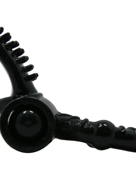 Schwarzer silikon anal vibrator sweet ring mit texturiertem kaninchen und gebogenem griff mit stachelkopf
