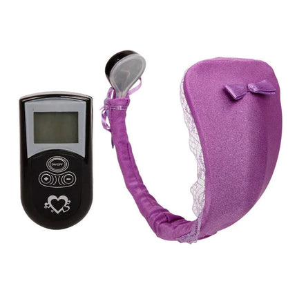 Baile lila satin tanga mit spitzentrim und vibrator mit fernbedienung und schwarzer fernbedienung