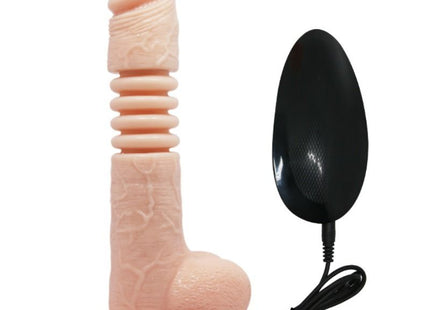 Pink silikon dildo mit strukturierten rillen und basis mit schwarzer ovaler fernbedienung baile thunder up multifunktionsvibrator