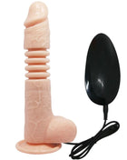Pink silikon dildo mit strukturierten rillen und basis mit schwarzer ovaler fernbedienung baile thunder up multifunktionsvibrator