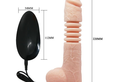 Pink silikon vibrierender dildo mit strukturierten rillen und flachem sockel plus schwarzer ovaler fernbedienung von baile thunder up multifunctionsvibrator