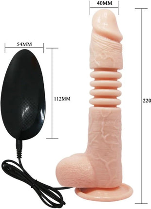 Pink silikon vibrierender dildo mit strukturierten rillen und flachem sockel plus schwarzer ovaler fernbedienung von baile thunder up multifunctionsvibrator