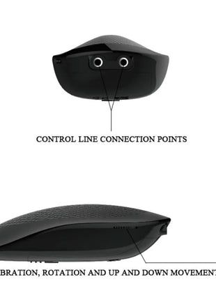 Schwarze ergonomische fernbedienung mit strukturierter oberfläche und beschrifteten anschlussstellen für den baile thunder up multifunktionsvibrator