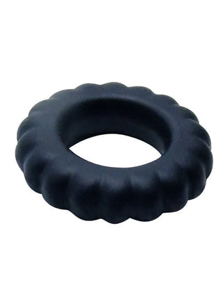 Schwarzer baile titan cockring aus silikon mit gewelltem blütenblattrand und 2 cm breite