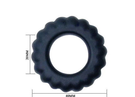 Schwarzer silikon cockring von baile mit 2 cm breite und gezacktem äußeren rand und glattem inneren ring