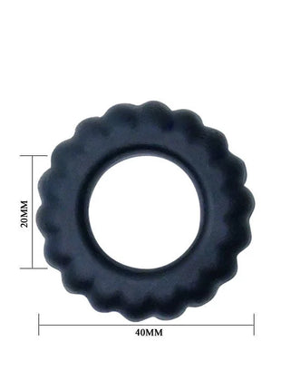 Schwarzer silikon cockring von baile mit 2 cm breite und gezacktem äußeren rand und glattem inneren ring