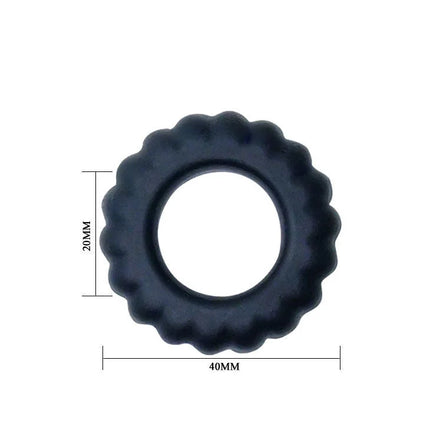Schwarzer silikon cockring von baile mit 2 cm breite und gezacktem äußeren rand und glattem inneren ring