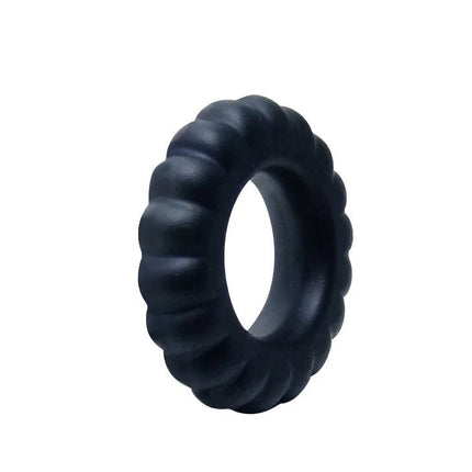 Baile titan cockring schwarz 2 cm aus schwarzem silikon mit gewellter, gerippter außenstruktur