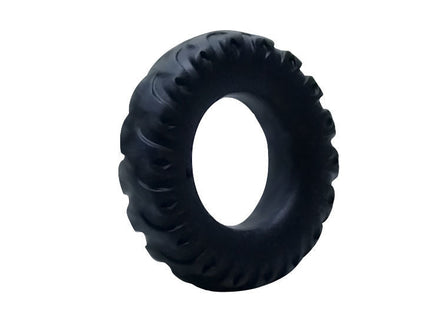Schwarzer gummireifen mit tiefem profil und dickem seitenwand abbildung der rückseite für baile titan cockring grün 2 cm