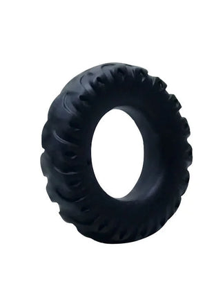 Schwarzer gummireifen mit tiefem profil und dickem seitenwand abbildung der rückseite für baile titan cockring grün 2 cm