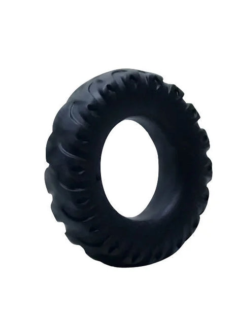 Schwarzer gummireifen mit tiefem profil und dickem seitenwand abbildung der rückseite für baile titan cockring grün 2 cm