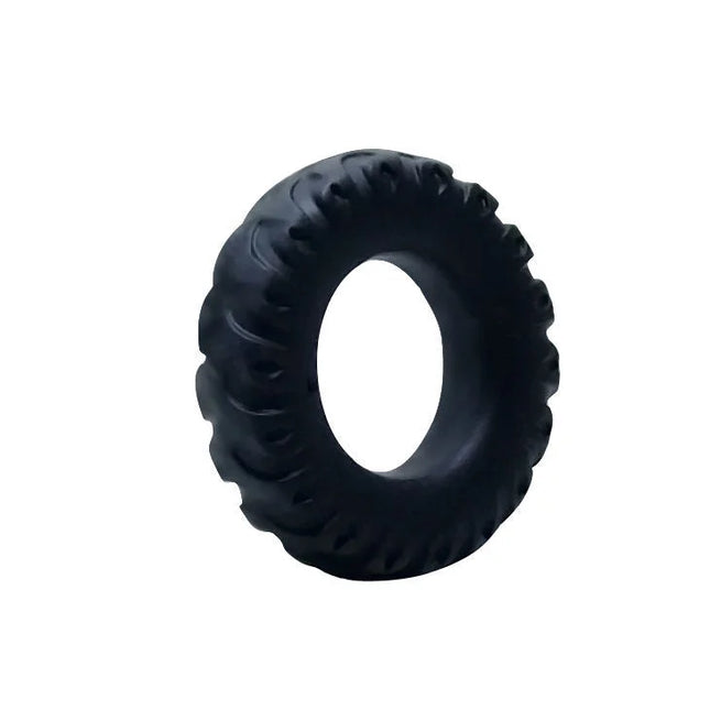 Schwarzer gummireifen mit tiefem profil und dickem seitenwand abbildung der rückseite für baile titan cockring grün 2 cm