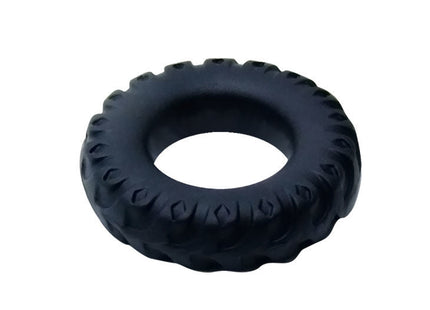 Schwarzer gummiring mit reifenähnlichem profil 2 cm von baile titan cockring schwarz grün